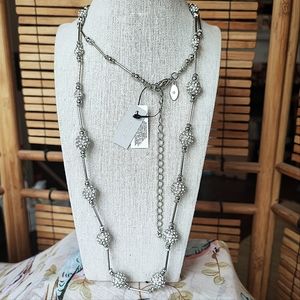 Layla Fireball Disco Ball Rhinestone Chrome Silver Tone Chico's Brand Necklace